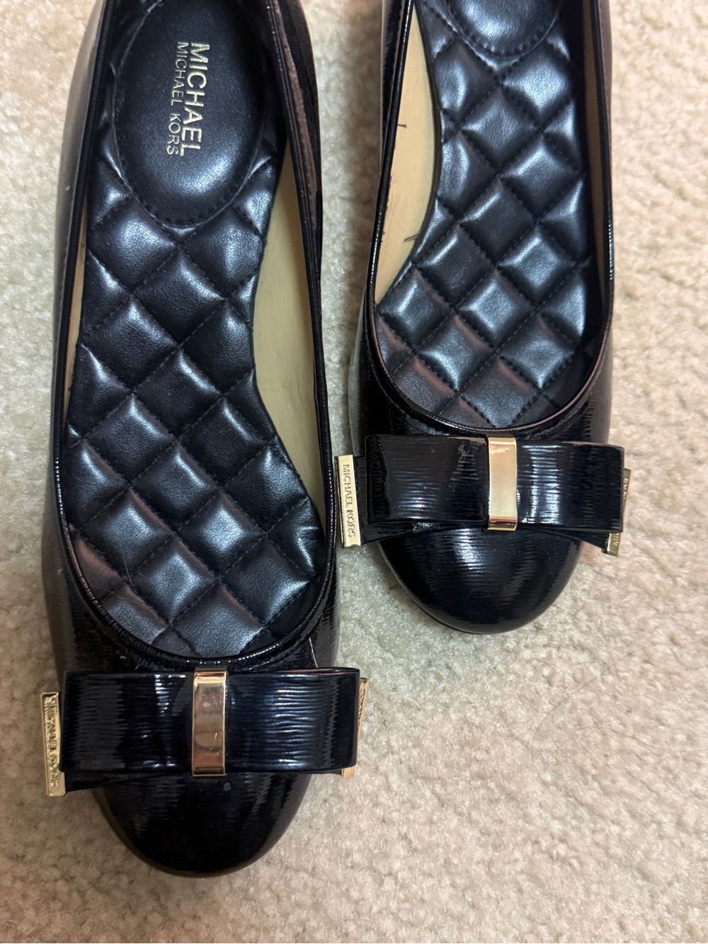 Michael Kors Black Patent Bow Ballet with Gold Accents